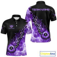 Load image into Gallery viewer, Black And Purple Flaming Icy 8 Ball Pool Billiard Shirt For Men Custom Billiard Team Jersey TDM5809