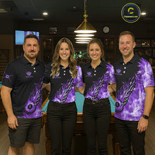 Load image into Gallery viewer, Black And Purple Flaming Icy 8 Ball Pool Billiard Shirt For Men Custom Billiard Team Jersey TDM5809