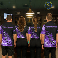 Load image into Gallery viewer, Black And Purple Flaming Icy 8 Ball Pool Billiard Shirt For Men Custom Billiard Team Jersey TDM5809