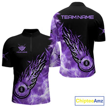 Load image into Gallery viewer, Black And Purple Flaming Icy 8 Ball Pool Billiard Shirt For Men Custom Billiard Team Jersey TDM5809