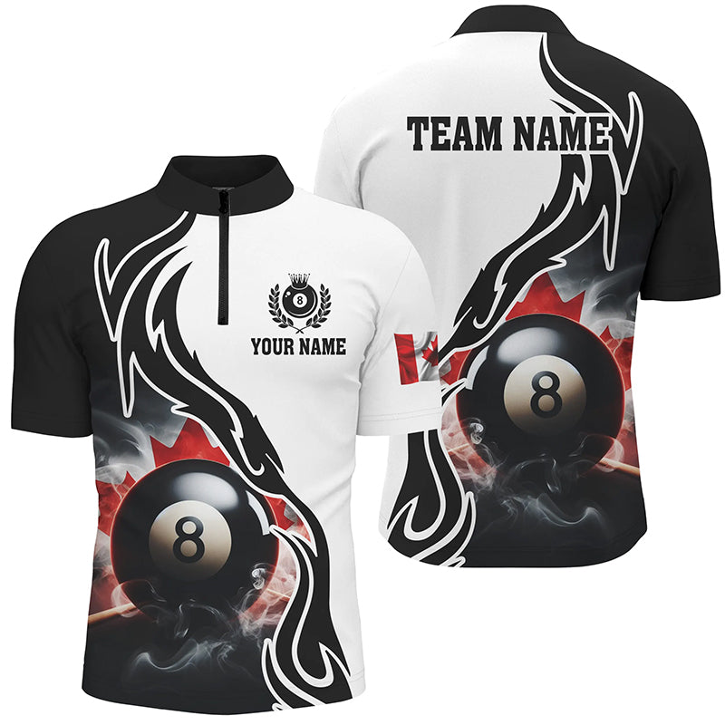 3D 8 Ball Pool Smoke Canada Flag Custom Men Quarter-Zip Shirts, Patriotic Billiard Jerseys TDM1143