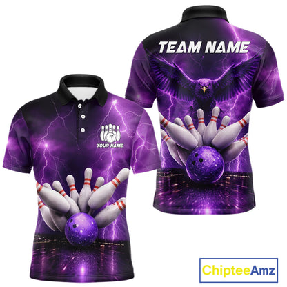 Custom Eagle Thunder Lightning Purple Bowling Shirt For Men, Bowling Team Jersey Polo & 1/4 Zip TDM6188