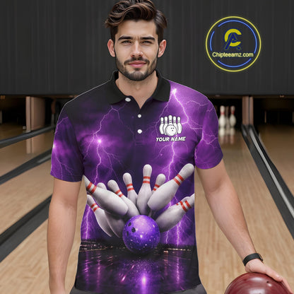 Custom Eagle Thunder Lightning Purple Bowling Shirt For Men, Bowling Team Jersey Polo & 1/4 Zip TDM6188