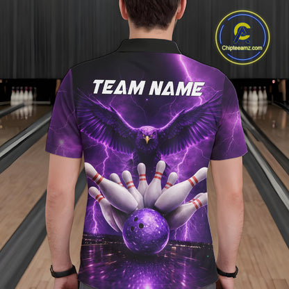 Custom Eagle Thunder Lightning Purple Bowling Shirt For Men, Bowling Team Jersey Polo & 1/4 Zip TDM6188