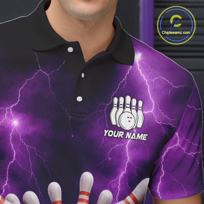 Custom Eagle Thunder Lightning Purple Bowling Shirt For Men, Bowling Team Jersey Polo & 1/4 Zip TDM6188