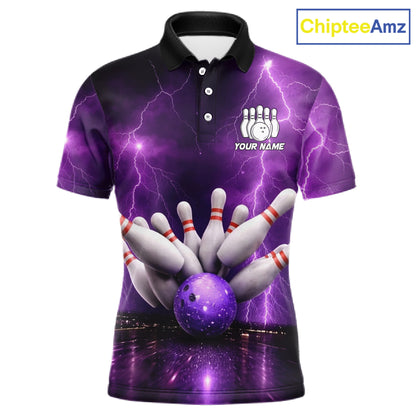 Custom Eagle Thunder Lightning Purple Bowling Shirt For Men, Bowling Team Jersey Polo & 1/4 Zip TDM6188