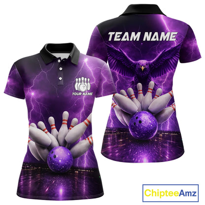 Custom Eagle Thunder Lightning Purple Bowling Shirt For Women, Bowling Team Jersey Polo & 1/4 Zip TDM6188