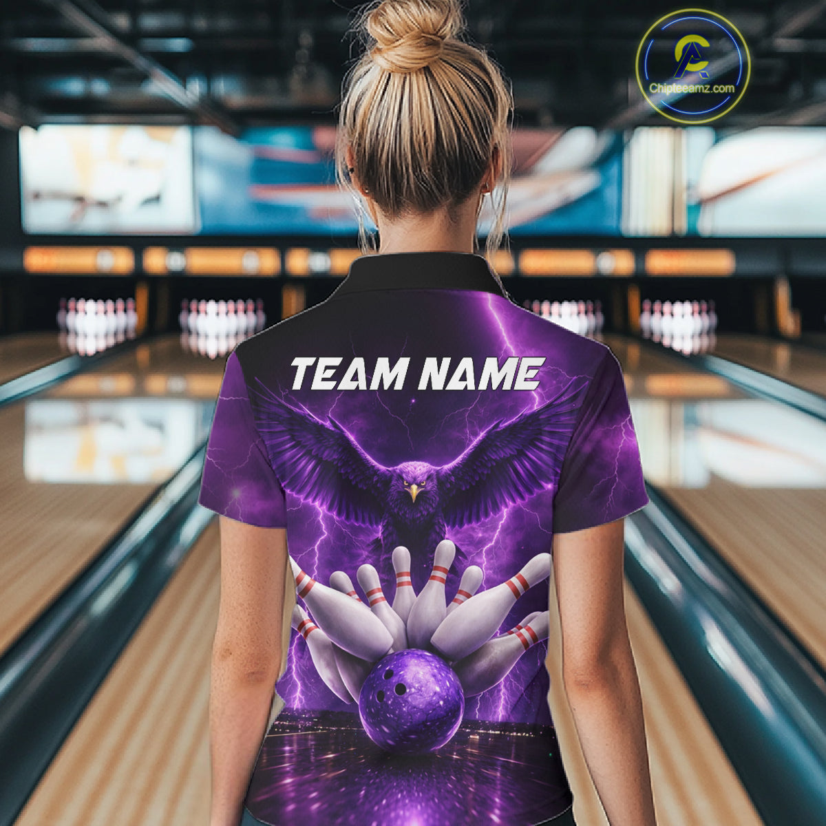 Custom Eagle Thunder Lightning Purple Bowling Shirt For Women, Bowling Team Jersey Polo & 1/4 Zip TDM6188
