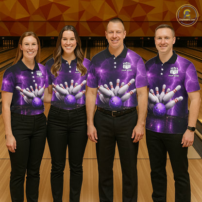 Custom Eagle Thunder Lightning Purple Bowling Shirt For Men, Bowling Team Jersey Polo & 1/4 Zip TDM6188