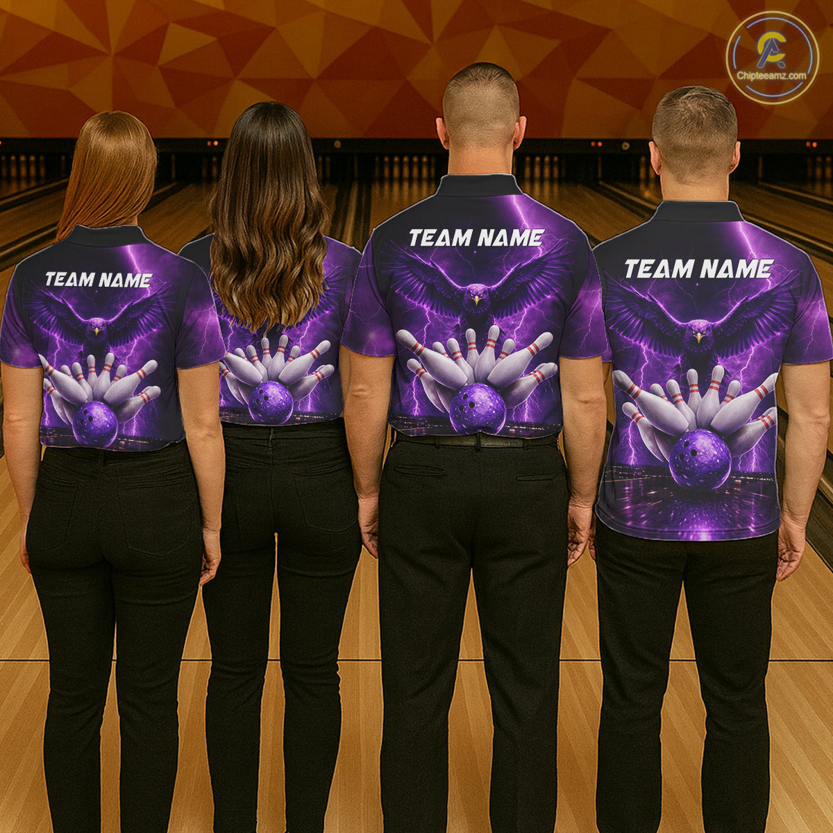 Custom Eagle Thunder Lightning Purple Bowling Shirt For Men, Bowling Team Jersey Polo & 1/4 Zip TDM6188