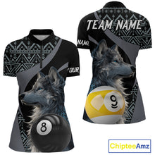 Load image into Gallery viewer, Customizable billiard quarter zip shirt with wolf design and pool ball elements 