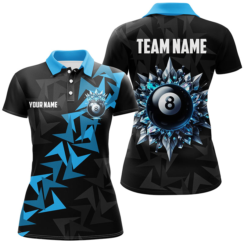 Personalized Funny Blue 8 Ball Pool Ice Custom Women Billiard Shirts, Unique Billiard Jerseys Attire TDM1904