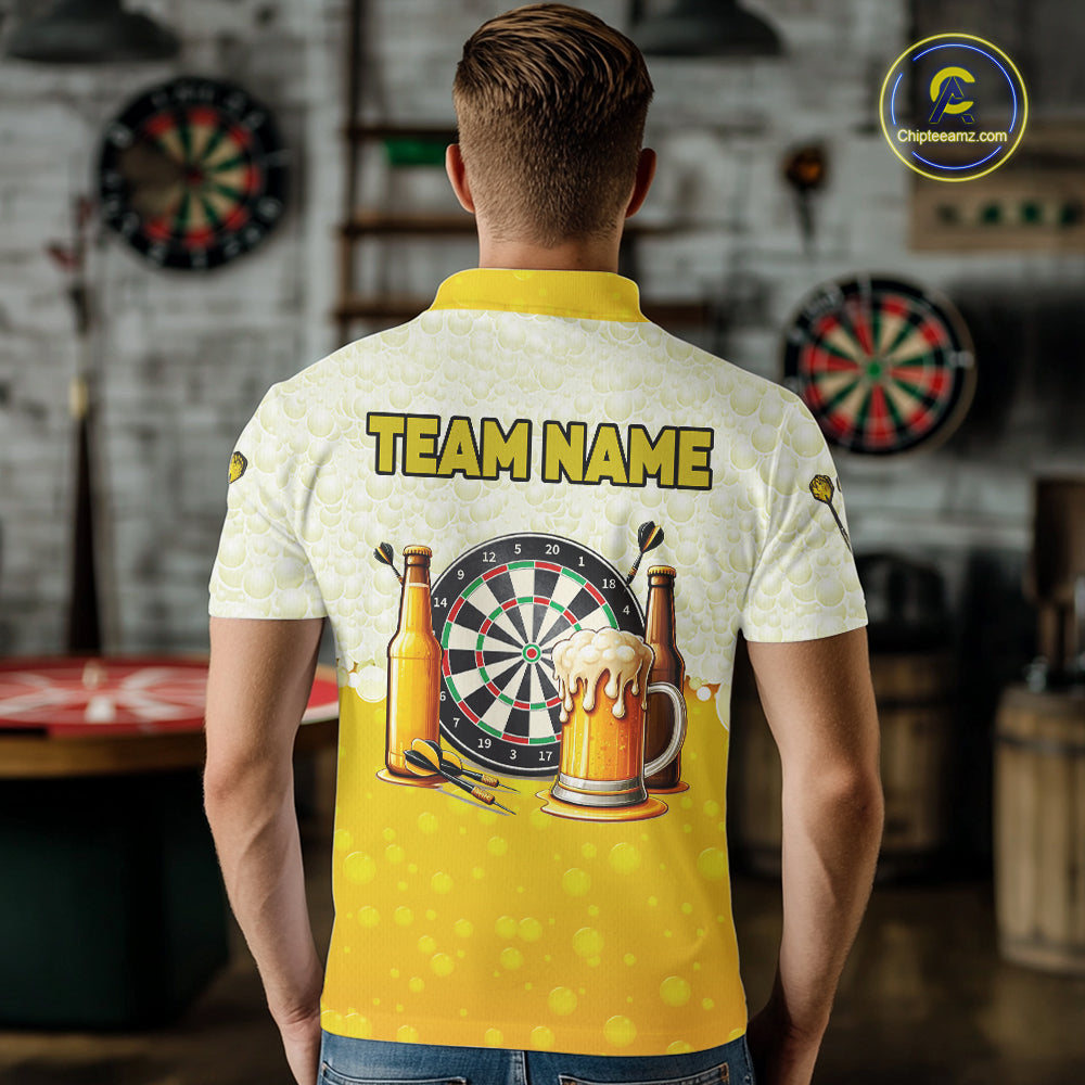 Personalized Yellow Funny Darts And Beer Men Dart Shirts, Drinking Darts Team Jerseys, Dart Gifts TDM2609