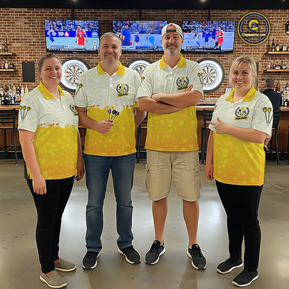 Personalized Yellow Funny Darts And Beer Men Dart Shirts, Drinking Darts Team Jerseys, Dart Gifts TDM2609