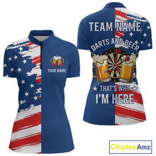 Load image into Gallery viewer, Darts And Beer That&#39;s Why I&#39;m Here Funny Dart Shirt For Women Custom Patriotic US Flag Dart Jersey TDM4888