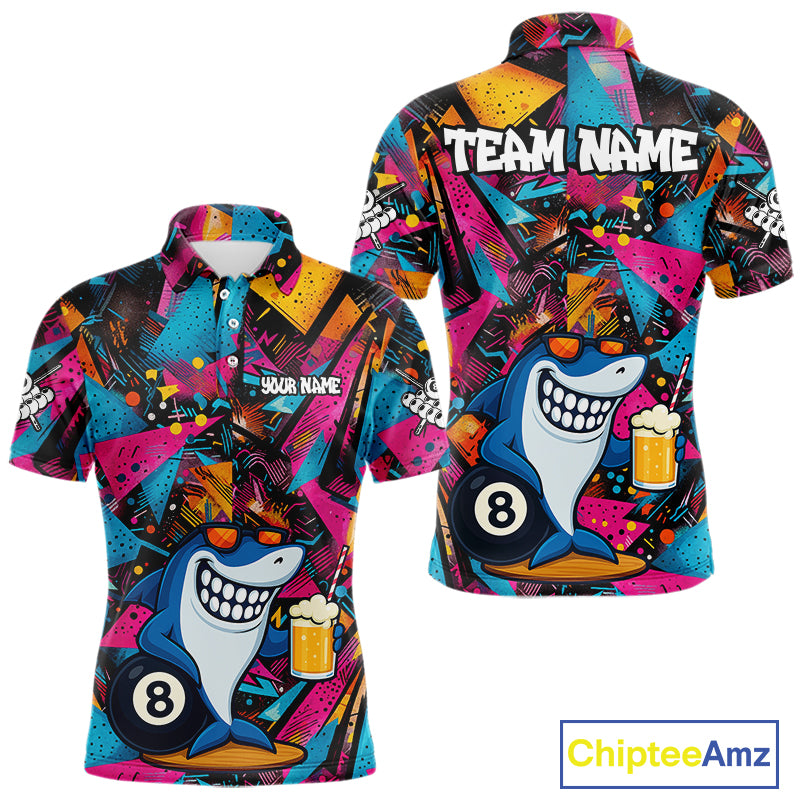 Funny Shark Colorful Graffiti Style Custom 8 Ball Billiard Shirt For Men Best Billiard Team Jersey TDM4890