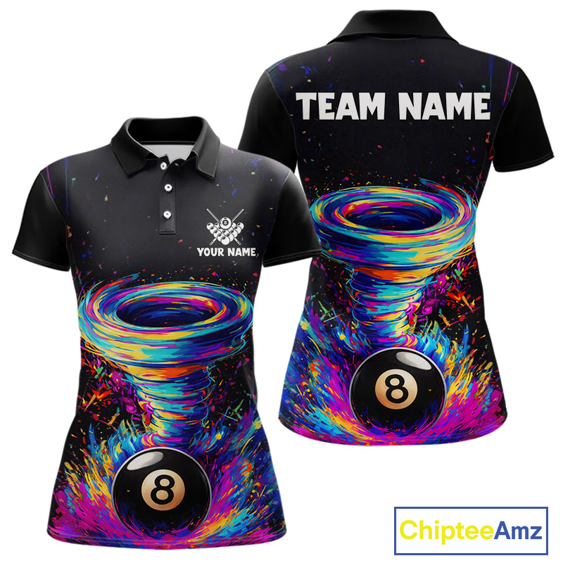 Funny 8 Ball Pool Colorful Splash Tornado Billiard Shirt For Women Custom Billiard Team Jersey TDM5575