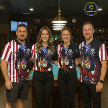 Load image into Gallery viewer, American Flag Funny 8 Ball Pool Billiard Shirt For Men Custom Patriotic Billiard Team Jersey TDM5576
