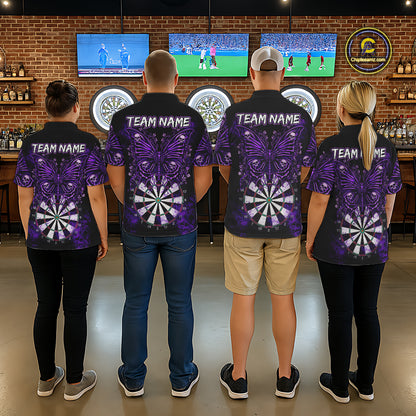 Purple Dartboard Butterfly Skull Darts Shirt For Women Custom Darts Team Jersey Polo & 1/4 Zip TDM5582
