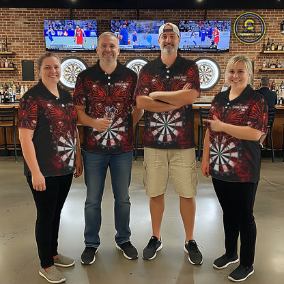Red Dartboard Butterfly Skull Darts Shirt For Women Custom Darts League Team Jersey Polo & 1/4 Zip TDM5583