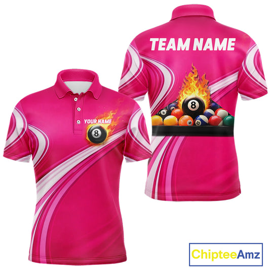 Personalized Pink Billiard Jersey For Men Custom Flame 8 Ball Pool Billiard Shirt Polo & 1/4 Zip TDM5814