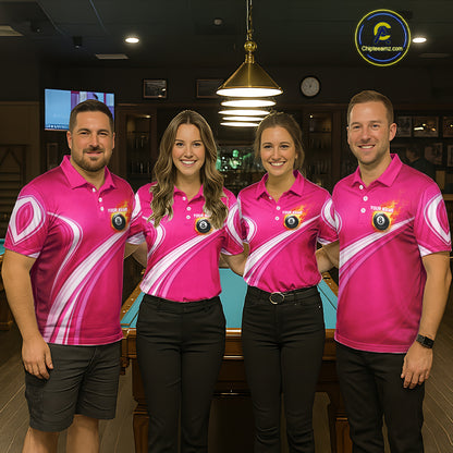 Personalized Pink Billiard Jersey For Women Custom Flame 8 Ball Pool Billiard Shirt Polo & 1/4 Zip TDM5814
