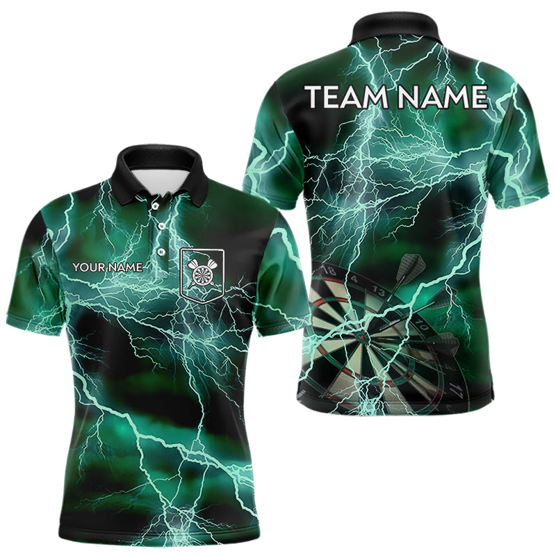 Black Turquoise Thunder Lightning Dart Shirt With Pocket For Men Custom Dart Jersey TDM3802