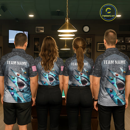 Personalized Funny Shark Billiard Shirt For Men, 8 Ball Pool Team Jersey Polo & 1/4 Zip Shirt TDM6202