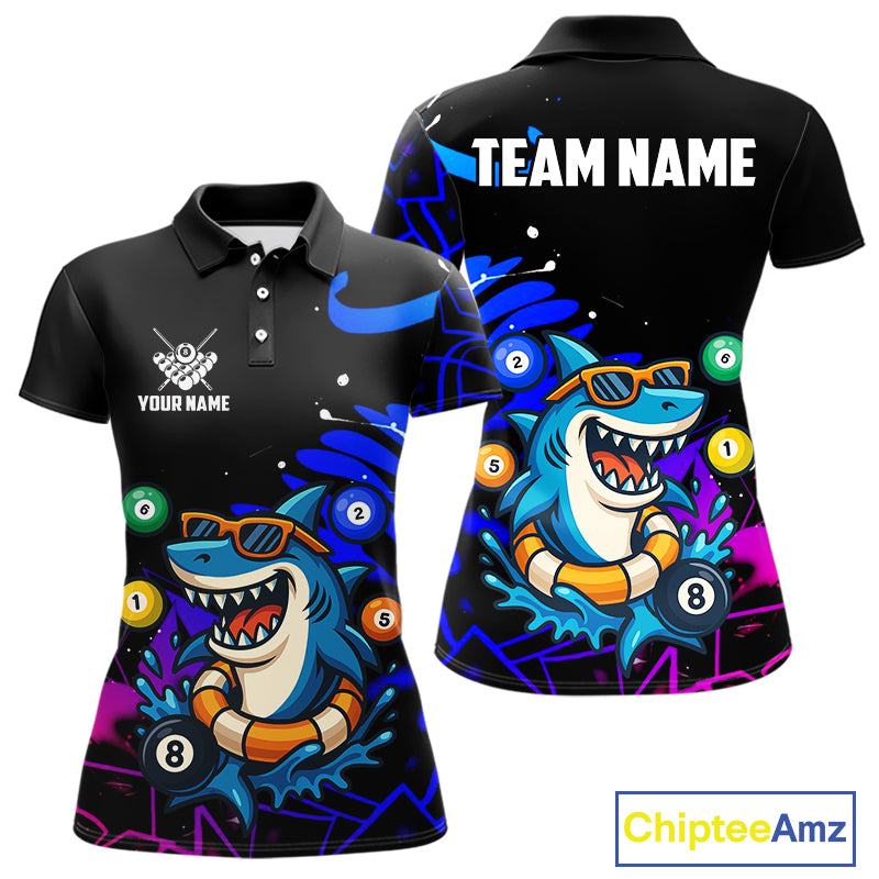 Funny Shark Pool Balls Women's Billiard Shirts Custom Billiard Jerseys, Billiard Team Shirts TDM4076
