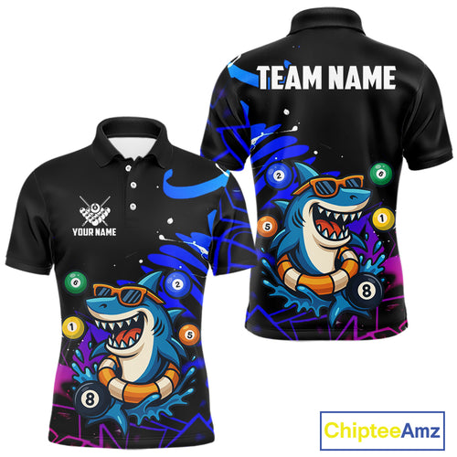 Funny Shark Pool Balls Men's Billiard Shirts Custom Billiard Jerseys, Billiard Team Shirts TDM4076