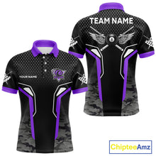 Load image into Gallery viewer, Black And Purple 8 Ball Pool Wings Custom Camo Billiard Shirt For Men, 8 Ball Billiard Team Jersey TDM4439