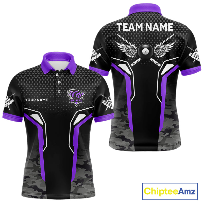 Black And Purple 8 Ball Pool Wings Custom Camo Billiard Shirt For Men, 8 Ball Billiard Team Jersey TDM4439