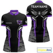Load image into Gallery viewer, Black And Purple 8 Ball Pool Wings Custom Camo Billiard Shirt For Women, 8 Ball Billiard Team Jersey TDM4439