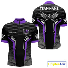 Load image into Gallery viewer, Black And Purple 8 Ball Pool Wings Custom Camo Billiard Shirt For Men, 8 Ball Billiard Team Jersey TDM4439