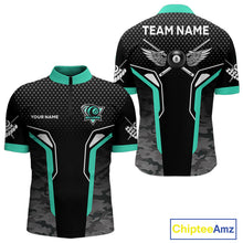 Load image into Gallery viewer, Black &amp; Turquoise 8 Ball Pool Wings Custom Camo Billiard Shirt For Men, Billiard Team Jersey TDM4440