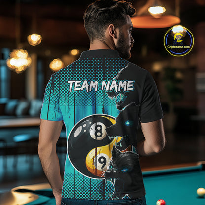 Funny Yin Yang Eyes Of Wolf Billiard Shirts For Men Custom 8 & 9 Ball Billiard Jersey|Turquoise TDM4441