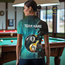 Load image into Gallery viewer, Funny Yin Yang Eyes Of Wolf Billiard Shirts For Women Custom 8 &amp; 9 Ball Billiard Jersey|Turquoise TDM4441