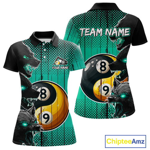 Funny Yin Yang Eyes Of Wolf Billiard Shirts For Women Custom 8 & 9 Ball Billiard Jersey|Turquoise TDM4441
