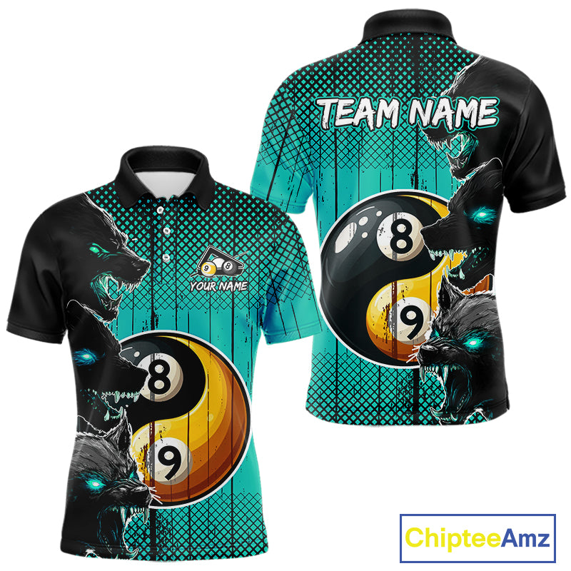 Funny Yin Yang Eyes Of Wolf Billiard Shirts For Men Custom 8 & 9 Ball Billiard Jersey|Turquoise TDM4441