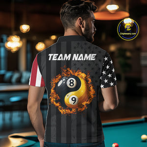 Black US Flag Yin-Yang 8 Ball & 9 Ball Custom Billiard Shirts For Men Funny Billiard Jerseys TDM4683