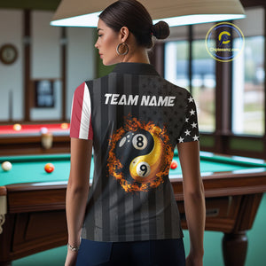 Black US Flag Yin-Yang 8 Ball & 9 Ball Custom Billiard Shirts For Women Funny Billiard Jerseys TDM4683