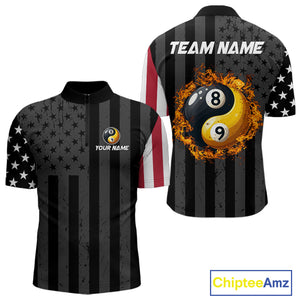 Black US Flag Yin-Yang 8 Ball & 9 Ball Custom Billiard Shirts For Men Funny Billiard Jerseys TDM4683