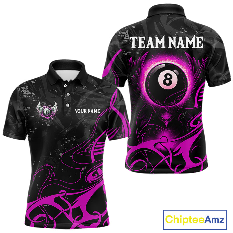 Personalized Black And Purple 8 Ball Wings Billiard Shirt For Men Custom Tribal Pool Team Jersey TDM4685