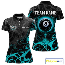 Load image into Gallery viewer, Personalized Black &amp; Turquoise 8 Ball Wings Billiard Shirt For Women Custom Tribal Pool Team Jersey TDM4686