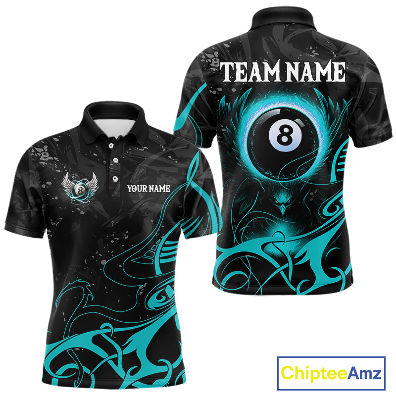 Personalized Black & Turquoise 8 Ball Wings Billiard Shirt For Men Custom Tribal Pool Team Jersey TDM4686