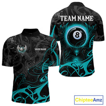 Load image into Gallery viewer, Personalized Black &amp; Turquoise 8 Ball Wings Billiard Shirt For Men Custom Tribal Pool Team Jersey TDM4686