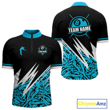 Load image into Gallery viewer, Personalized 8 Ball Billiard Jersey For Men Custom Black And Blue Pool Team Shirt Polo &amp; 1/4 Zip TDM5107
