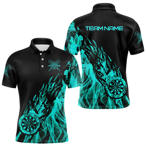 Black And Turquoise Fire Flame Darts Polo & Quarter Zip Custom Dart Shirt For Men Dart Jerseys TDM3341