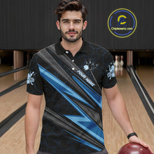 Load image into Gallery viewer, Black And Blue Bowling Jersey For Men Custom Bowling Tournament Team Shirt Polo &amp; 1/4 Zip TDM5821