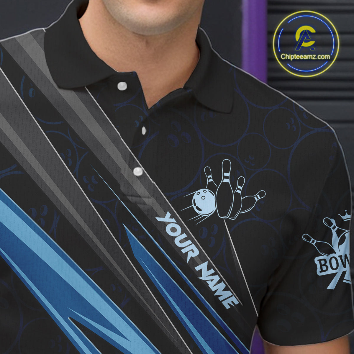 Black And Blue Bowling Jersey For Men Custom Bowling Tournament Team Shirt Polo & 1/4 Zip TDM5821